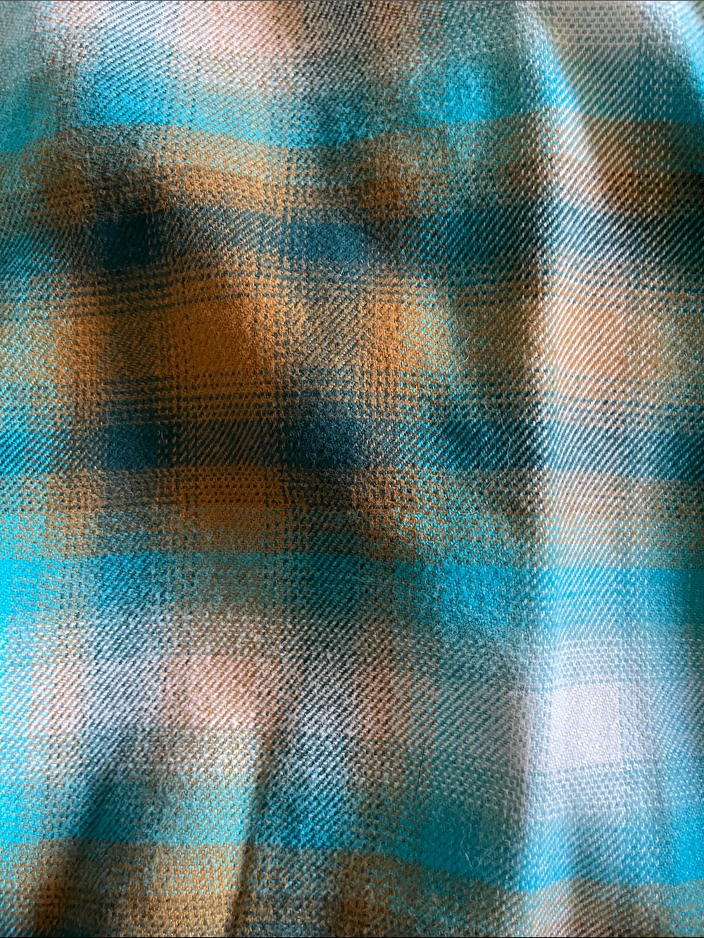 Eddie Bauer Teal and Mustard Plaid Flannel Shirt - Picture 6 of 7